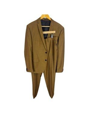 Le 31 Par Simons London Fit Suit Vitale Barberis Canonico Wool Mohair Brown 42R